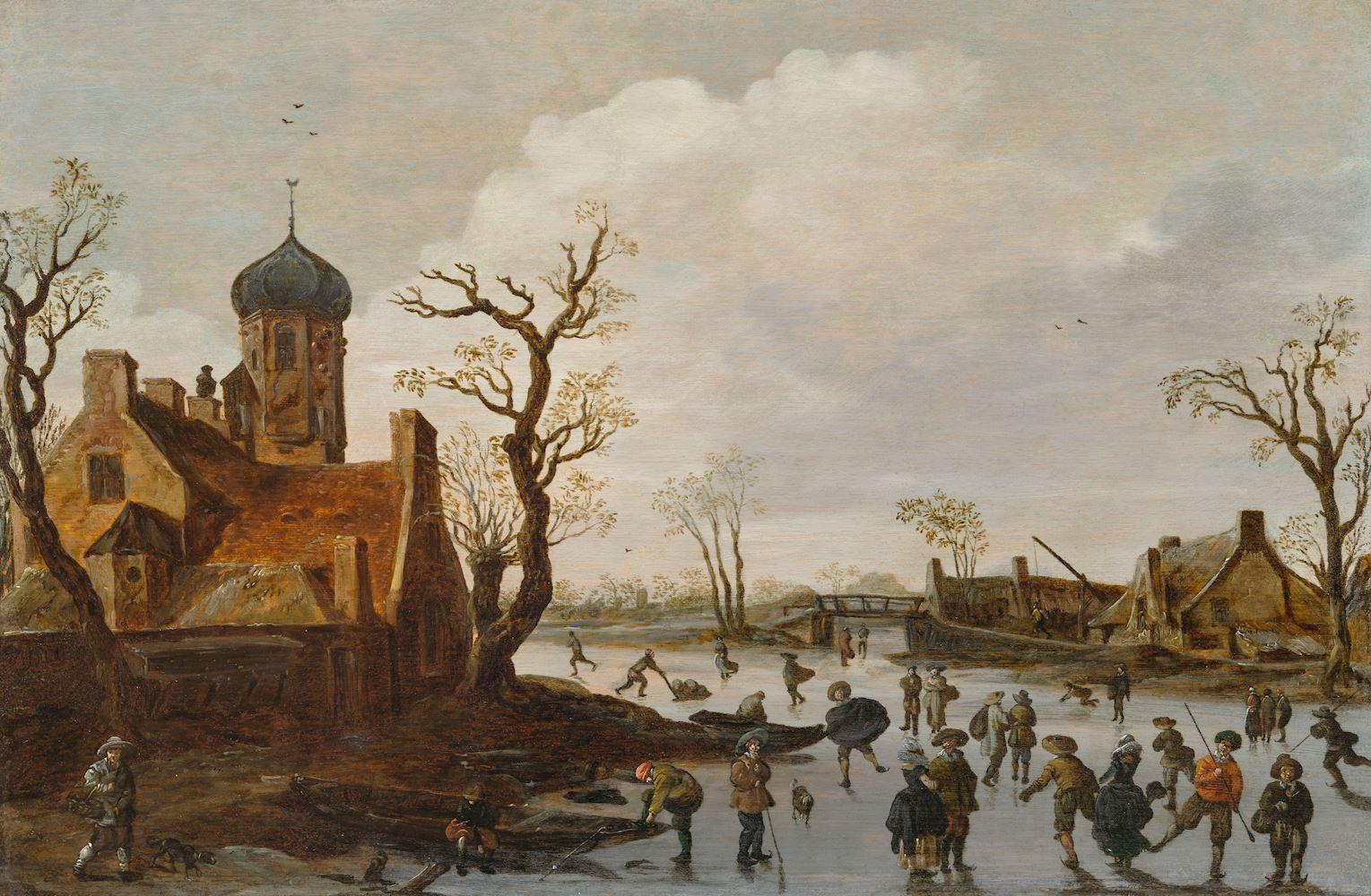 Jan Van Goyen - Winterlandschaft mit Eisläufern.