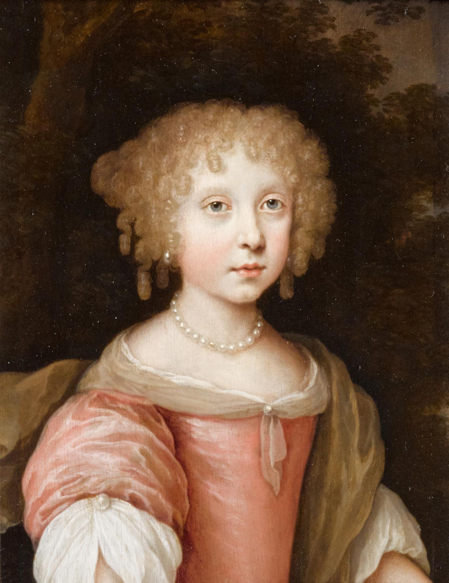 Jan Van Haensbergen - A Portrait Of A Young Lady, Half-Length, In A Rose Pink Dress With A Pearl Necklace