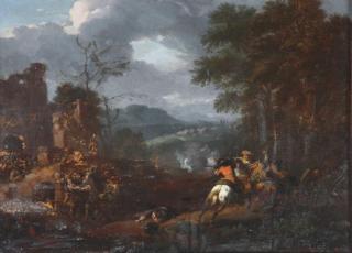 Jan van Huchtenburg - A Cavalry Skirmish In An Extensive Hilly Landscape