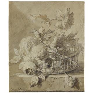 Jan van Huysum - A Basket Of Flowers On A Plinth