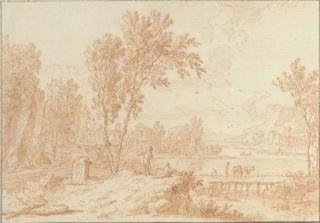 Jan van Huysum - A Classical Landscape With A Path By A Lake