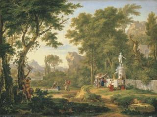 Jan Van Huysum - A classical landscape with the Worship of Bacchus
