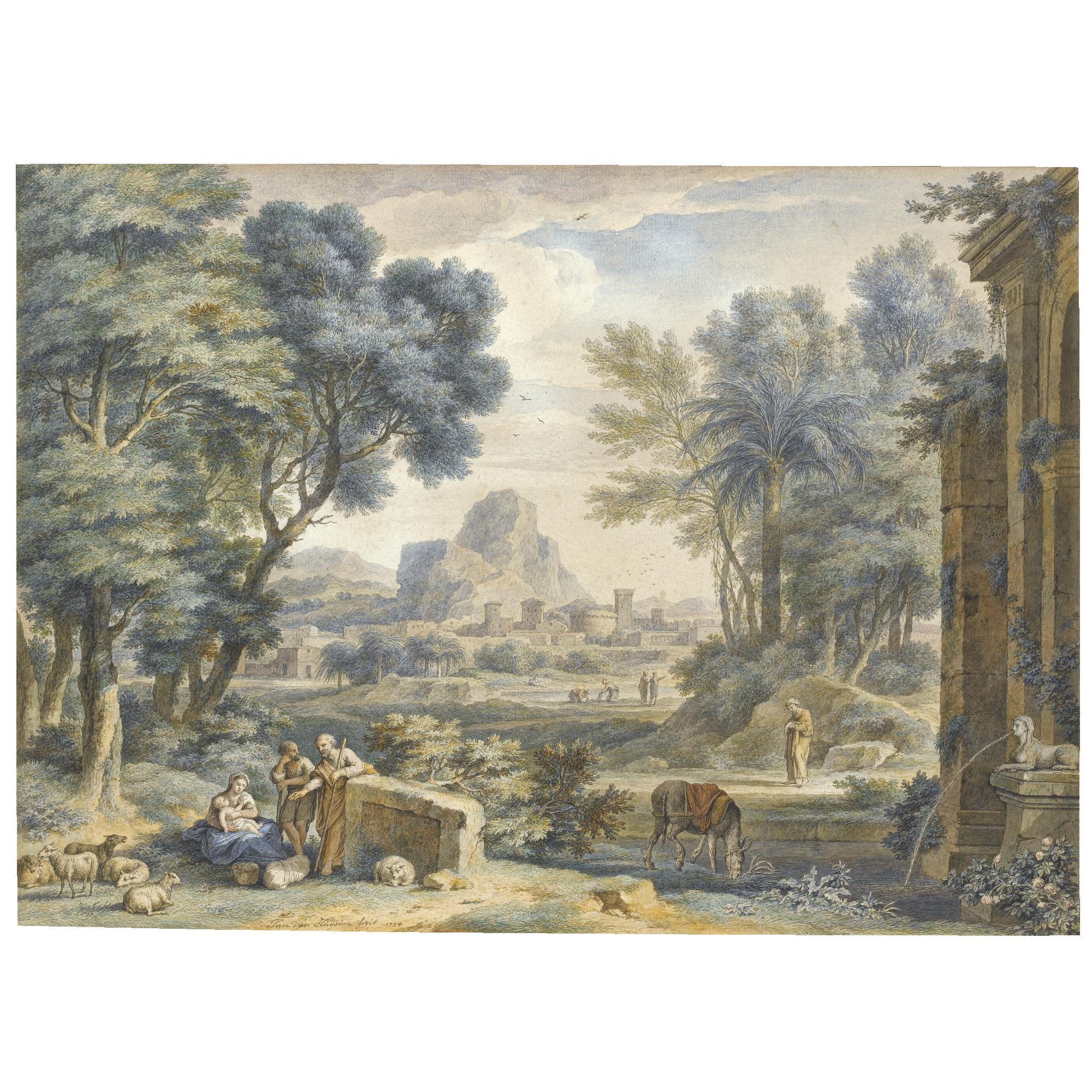 Jan van Huysum - Arcadian Landscape With The Rest On The Flght Into Egypt