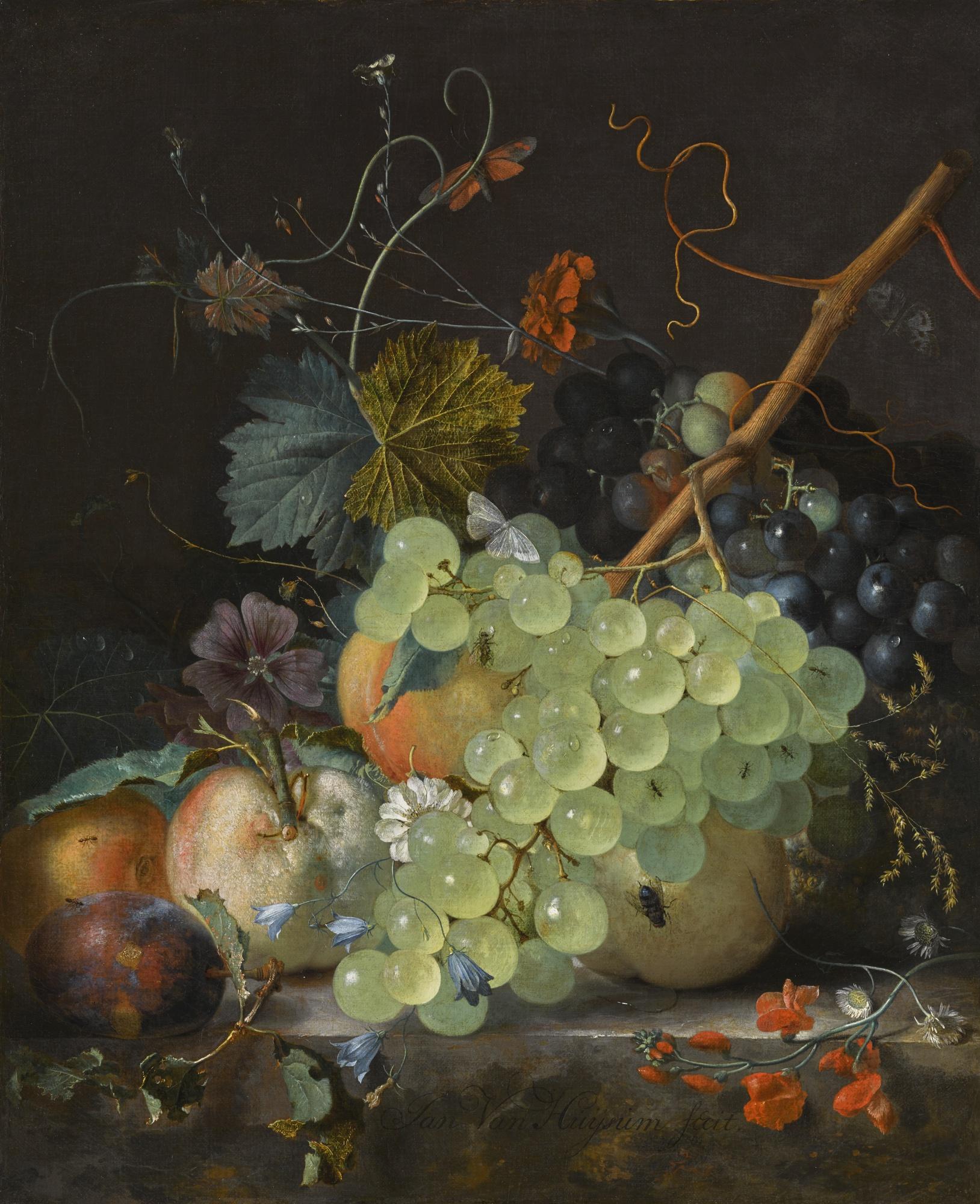 Jan van Huysum - Still Life With Fruit On A Marble Ledge  