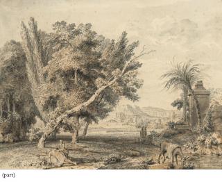 Jan Van Huysum - Un Vieil Homme Et Une Femme Dans Un Paysage; Et Un Homme Secourant Un Autre Homme Blessé Dans Un Paysage