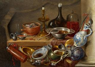 Jan van Kessel d. Ä. - Stillleben mit Küchengeschirr, Kerze und Flasche