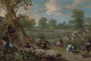 Jan van Kessel I - A scene from Aesop\'s Fables: The Porcupine and the Snakes