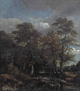 Jan Van Kessel I - A wooded landscape with cattle crossing a stream