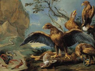 Jan Van Kessel I - Eagles and serpents attacking foxes