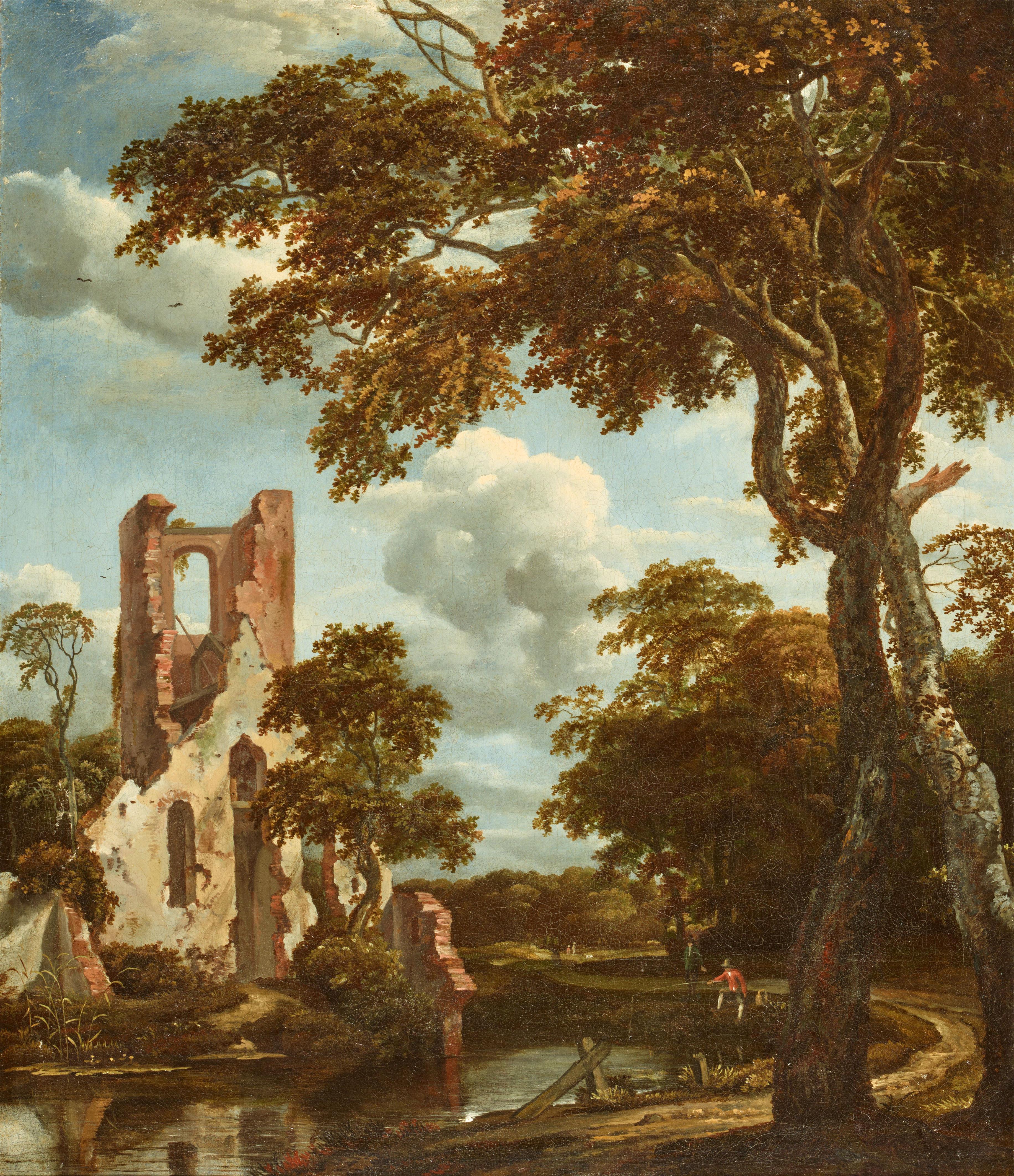 Jan van Kessel II - Flusslandschaft mit der Ruine von Eyckendynen bei den Haag und Fischern