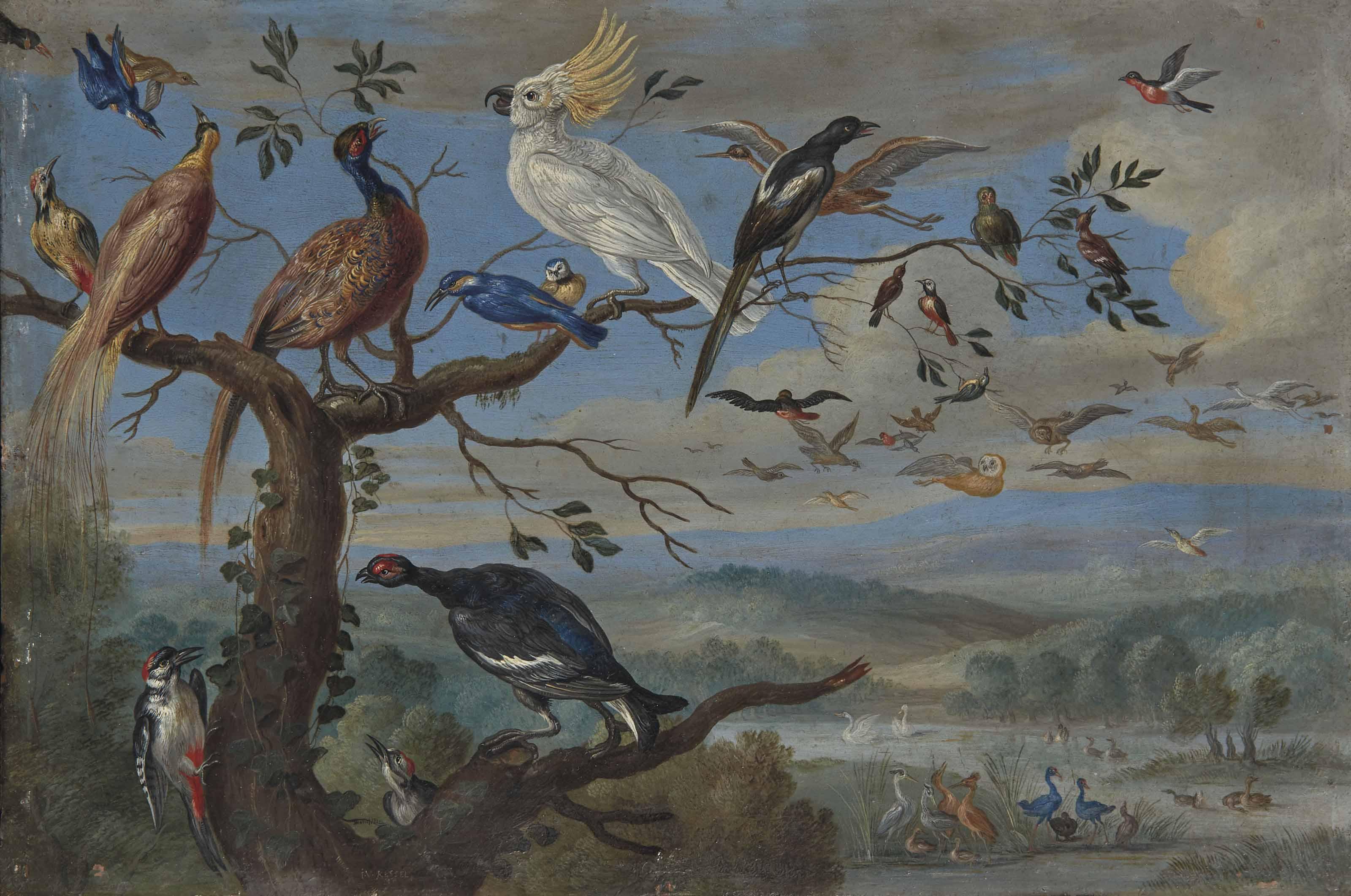 Jan Van Kessel Le Vieux - L\'Arbre aux oiseaux