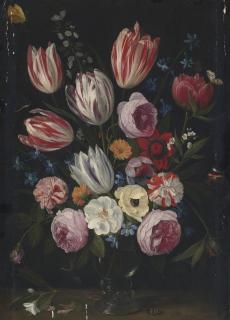Jan Van Kessel The Elder - Tulips, Roses, Peonies And Other Flowers In A Roemer