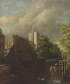 Jan Van Kessel - An Amsterdam Canal Scene