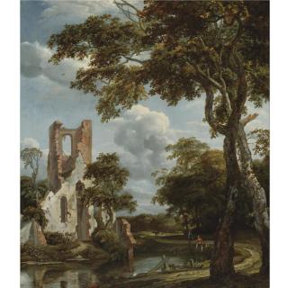 Jan van Kessel - Fishermen On A River Bank Before The Ruins Of The Chapel Of Eyckendynen, Near The Hague