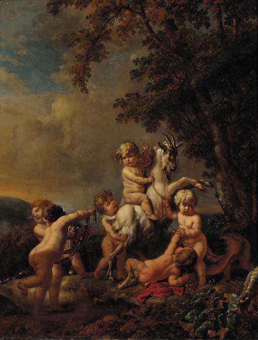 Jan Van Neck - Putti And A Faun Disporting With A Goat