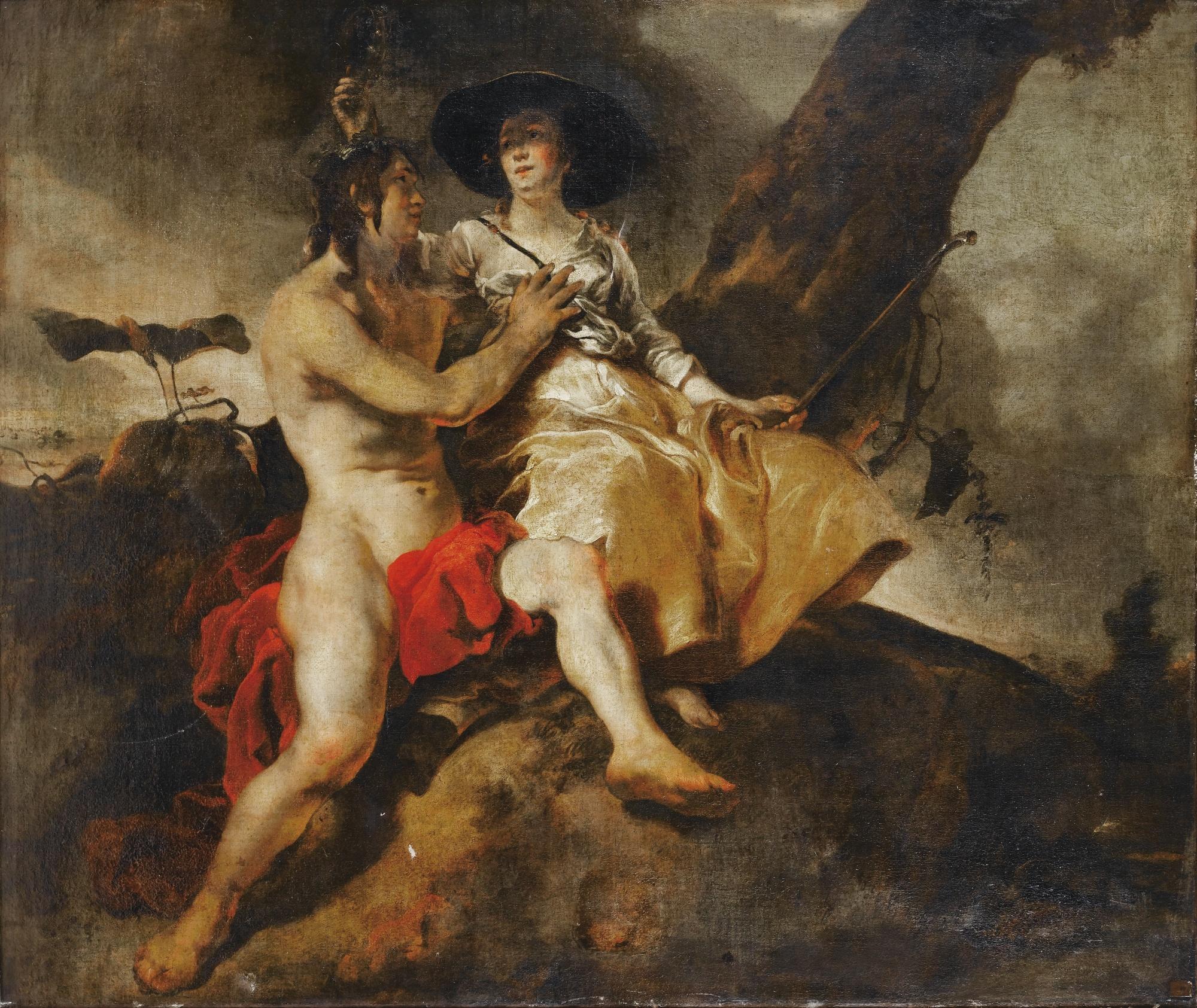 Jan Van Noordt - Amaryllis Couronnant Mirtillojan Van Noordt ; Amaryllis Crowning Mirtillo ; Old Label On The Reverse Of The Frame With The Number 57 ; Oil On Canvas