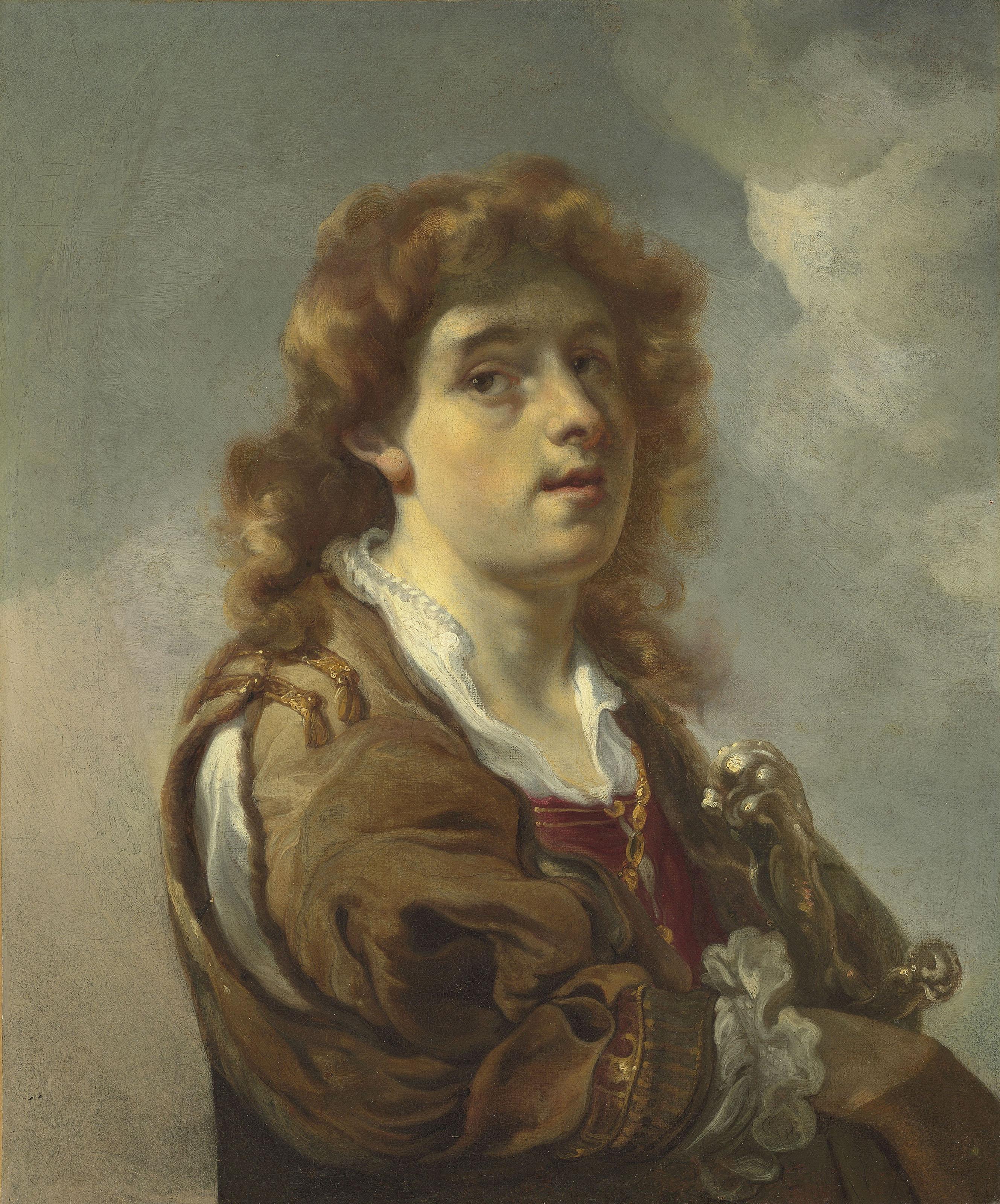 Jan Van Noordt - Portrait of a young man, half-length, with a sword