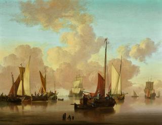 Jan Van Os - Marine Scene With Vessels At Anchor In Calm Waters