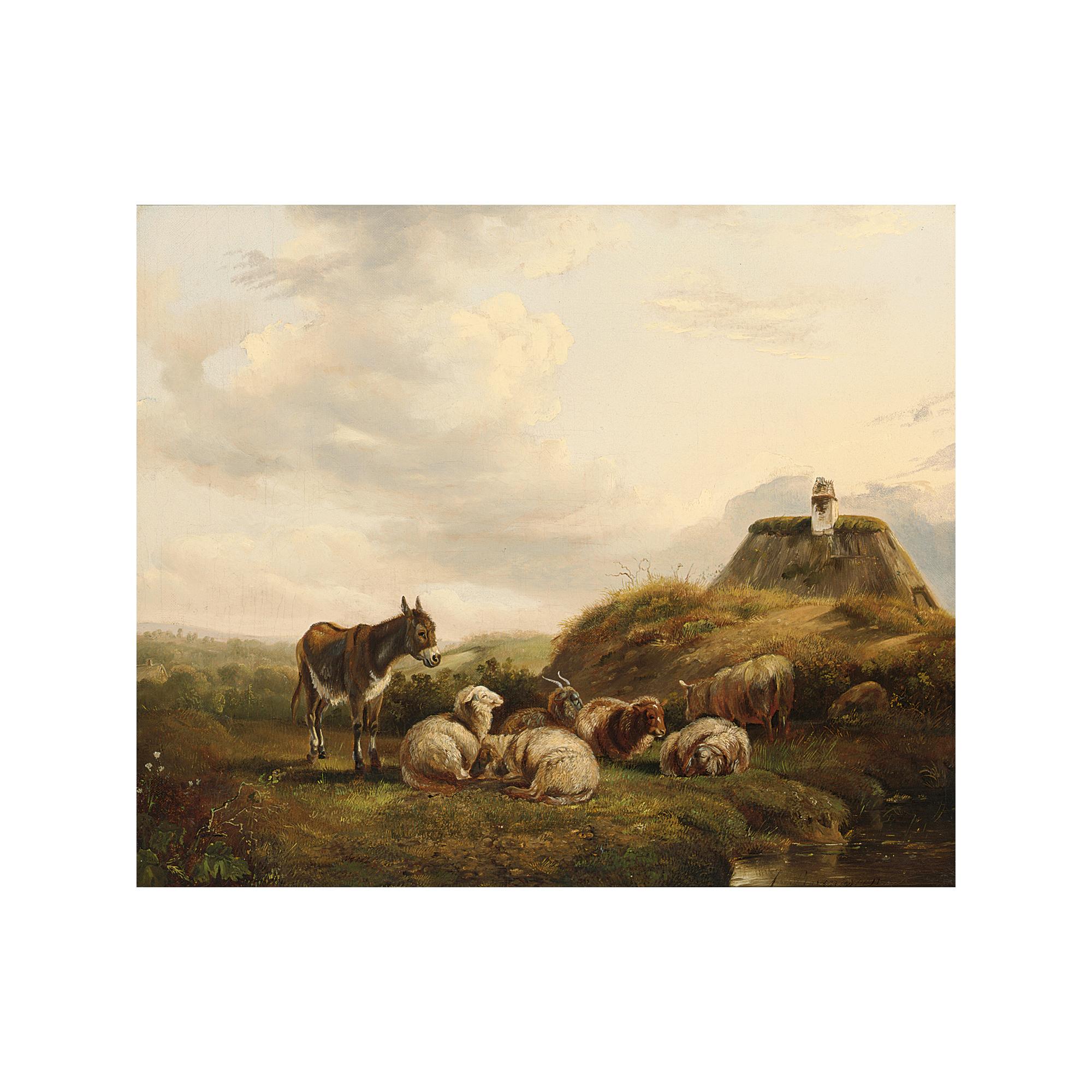 Jan van Ravenswaay - Sheep And A Donkey In A Dune Landscape