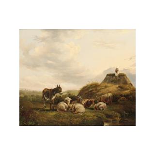 Jan van Ravenswaay - Sheep And A Donkey In A Dune Landscape