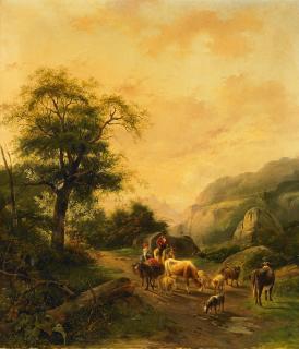 Jan van Ravenzwaay - Hirten mit Vieh am Waldrand