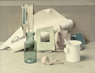 Jan van Tongeren - Still life with a mortar, garlic and a bottle