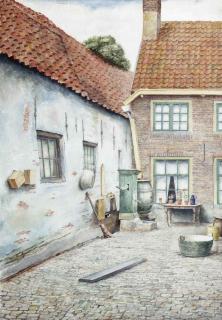 Jan van Tongeren - Stukje Oud-Elburg: at the courtyard