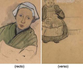 Jan Verkade - Femme bretonne, en buste (recto); Etude d\'enfant (verso)