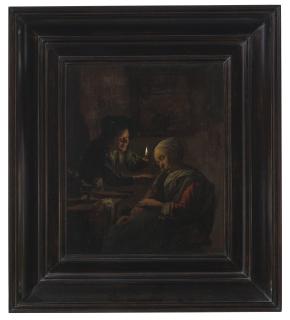 Jan Verkolje I - A young boy holding a candle teasing a sleeping woman