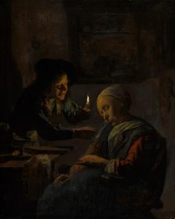 Jan Verkolje The Elder - A Sleeping Old Woman Teased By A Youth With A Candle