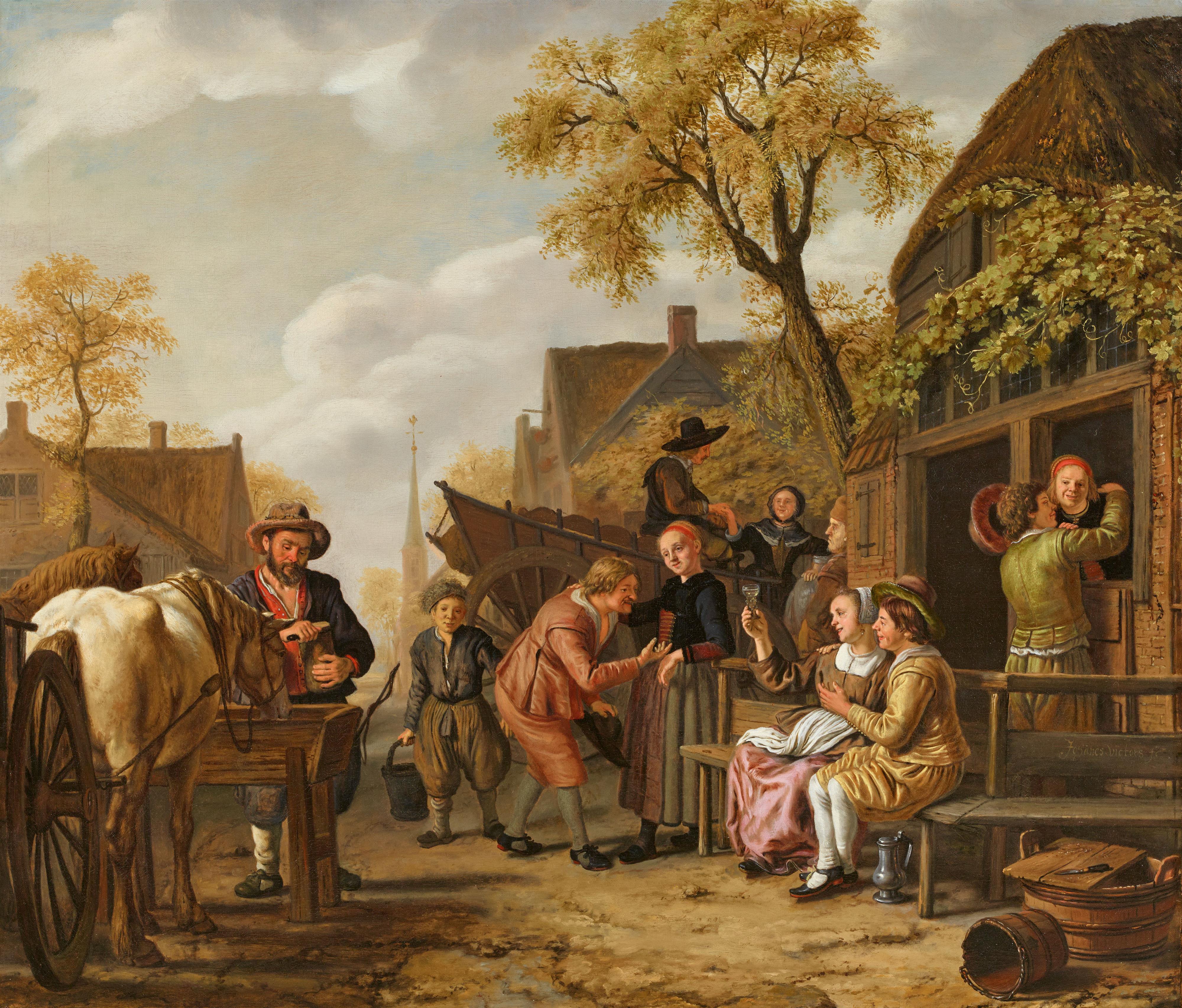 Jan Victors - Fröhliche Gesellschaft vor einem Gasthaus