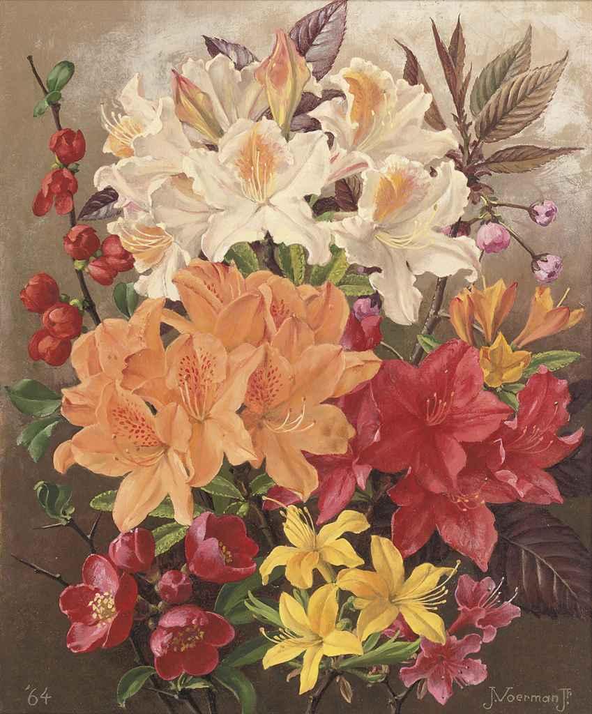 Jan Voerman Jun. - A still life with rhodondendrons