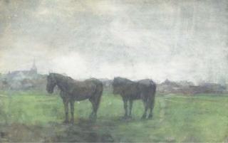 Jan Voerman Sen. - Horses in a meadow near Hattem