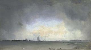 Jan Voerman Sen. - Opklarend weer: clouds over the river IJssel