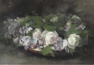 Jan Voerman Sen. - Pink roses in a bowl