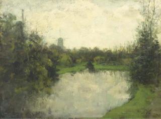 Jan Voerman Sen. - Windmills by a pond