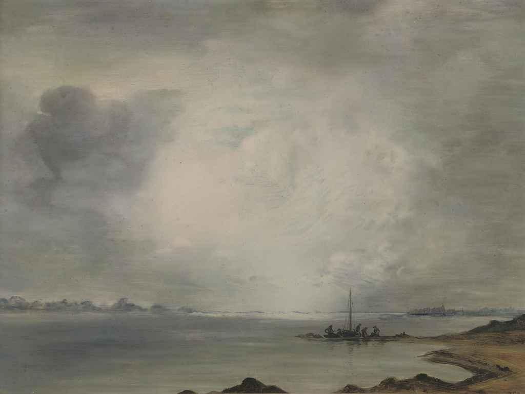 Jan Voerman - IJssel met bewolkte lucht: the River IJssel near Hattem