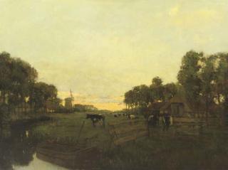 Jan Vrolijk - Along The River At Sunset