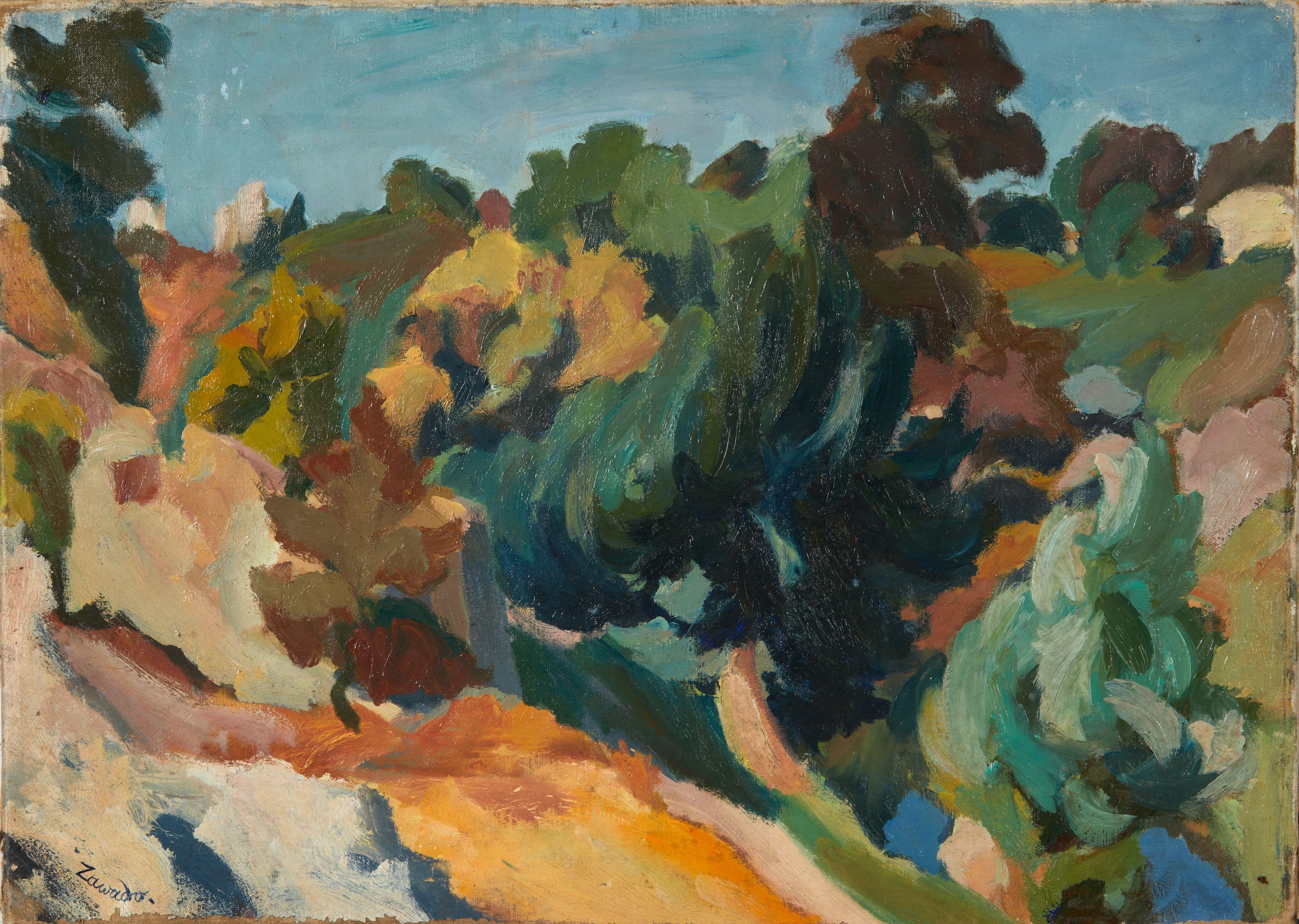 Jan Waclaw Zawadowski - Landscape with a Cliff and Trees unframed.