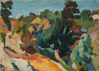 Jan Waclaw Zawadowski - Landscape with a Cliff and Trees unframed.