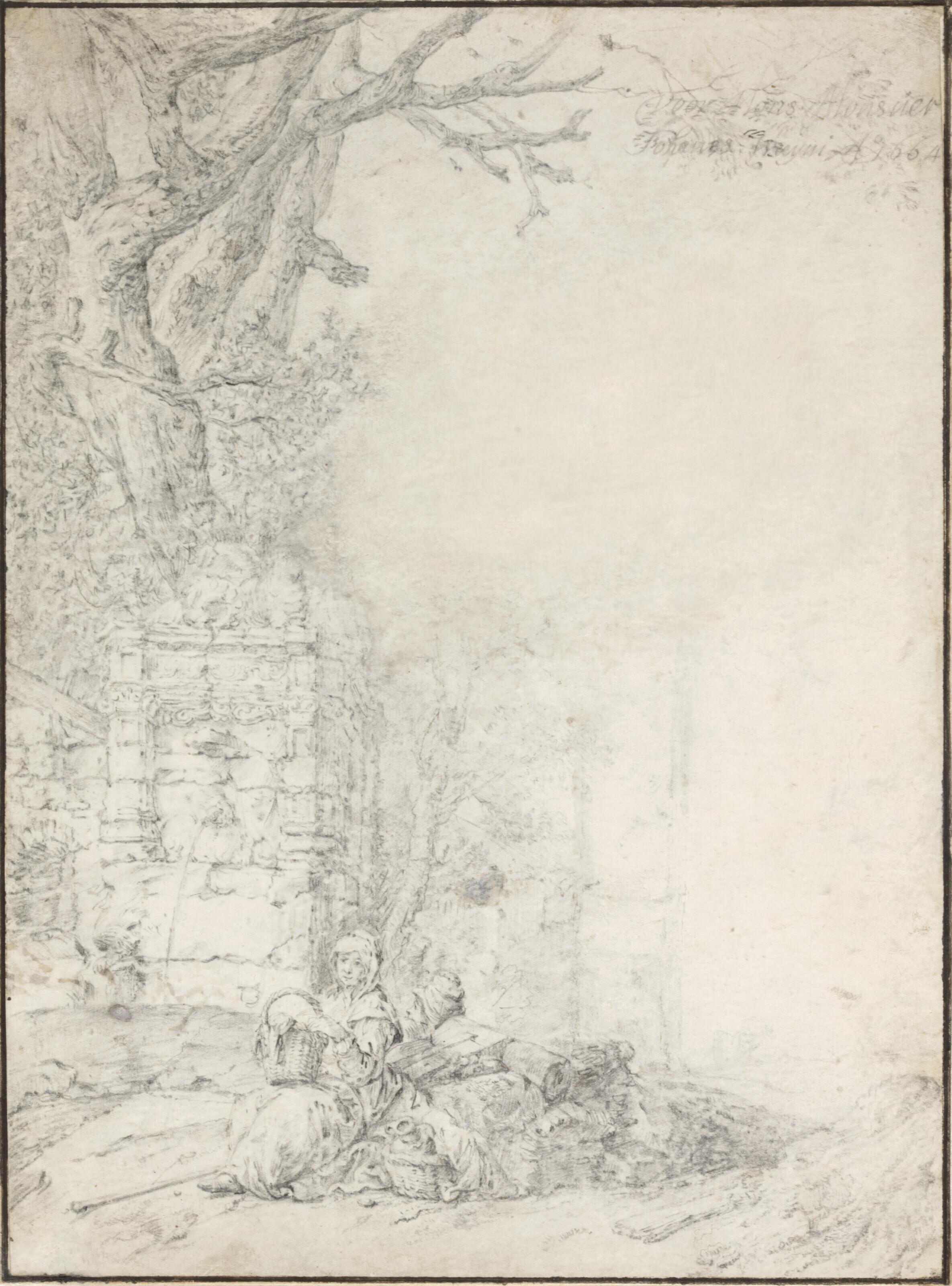 Jan Weenix - Scène pastorale avec deux femmes assises près d’une fontaine