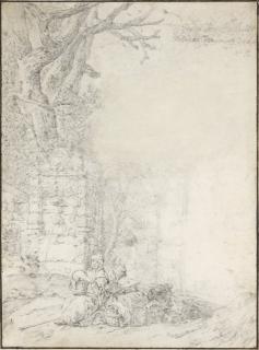 Jan Weenix - Scène pastorale avec deux femmes assises près d’une fontaine