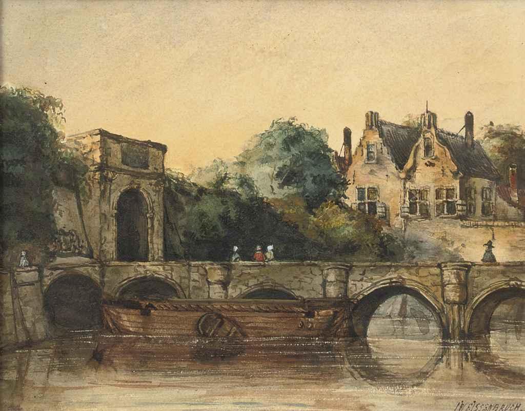 Jan Weissenbruch - A walk on a bridge in Ghent