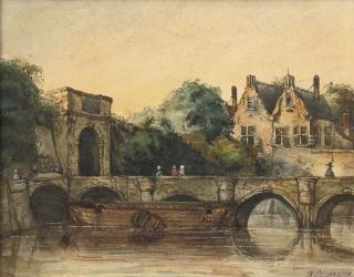 Jan Weissenbruch - A walk on a bridge in Ghent