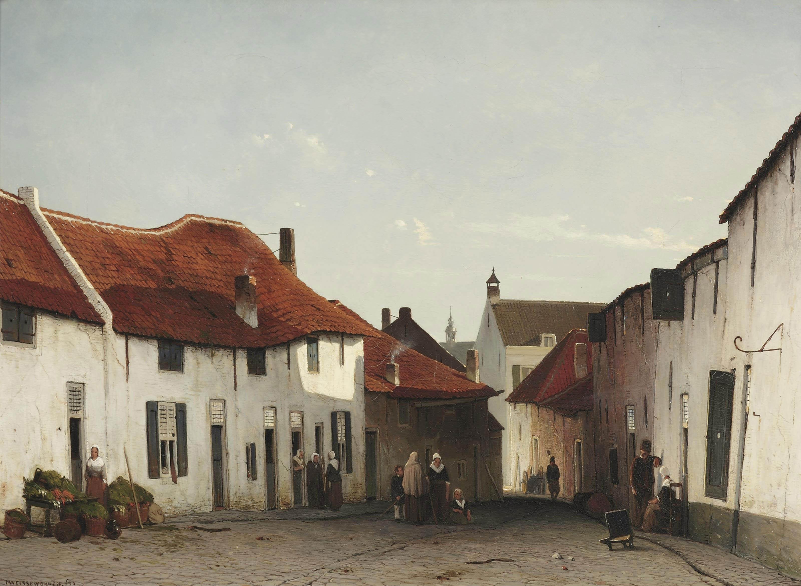 Jan Weissenbruch - \'Het straatje\': daily activities in a village street