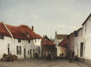 Jan Weissenbruch - \'Het straatje\': daily activities in a village street