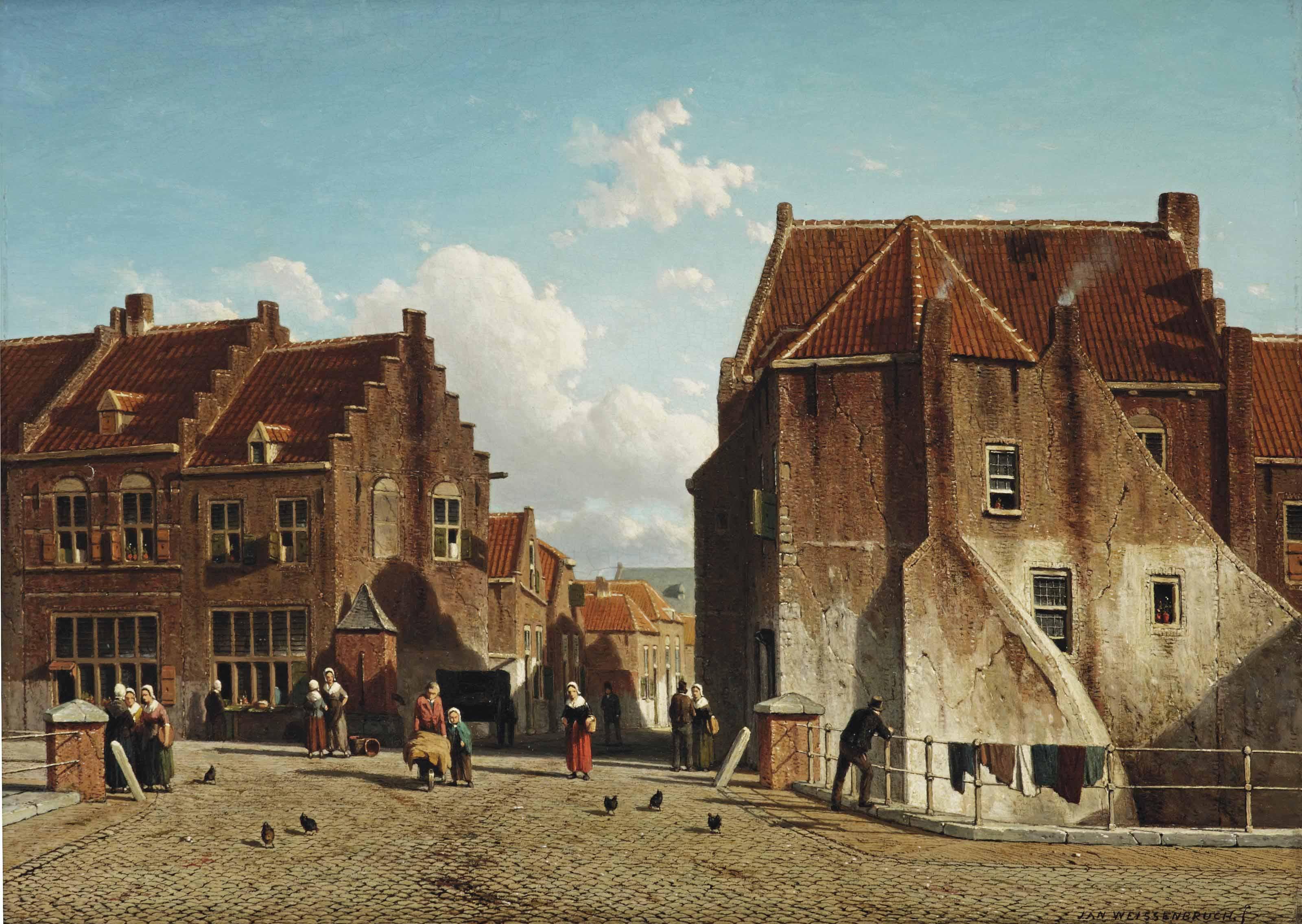 Jan Weissenbruch - Kuilenburg: a market place with figures, Culemborg