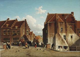 Jan Weissenbruch - Kuilenburg: a market place with figures, Culemborg