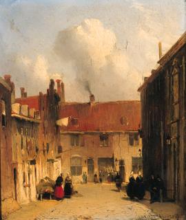 Jan Weissenbruch - Villagers in a sunlit street