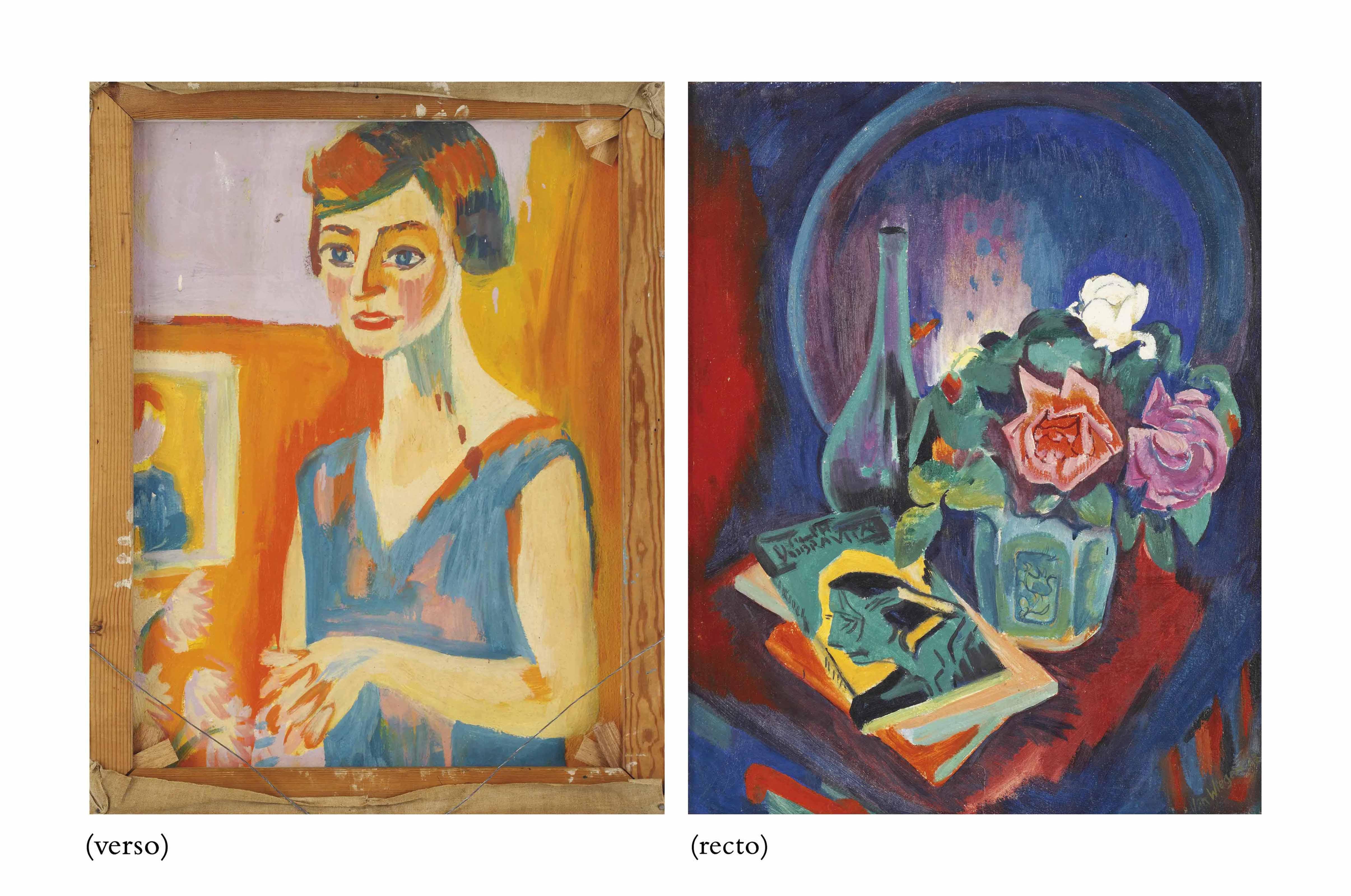 Jan Wiegers - A Still Life With Books And Roses (Recto); A Portrait Of A Lady (Verso)